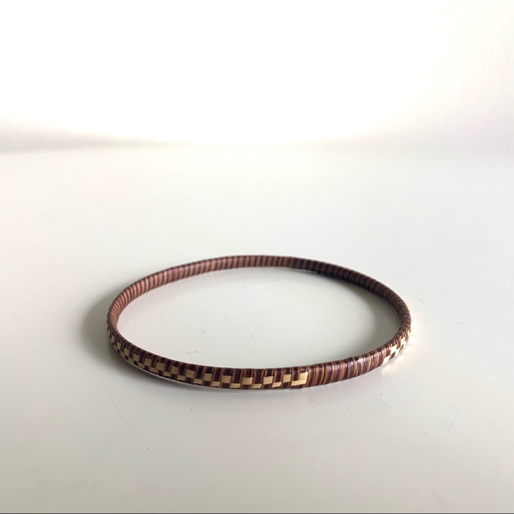 Delicate m woven checked pattern dark brown & tan bangle bracelet Neutral Boho